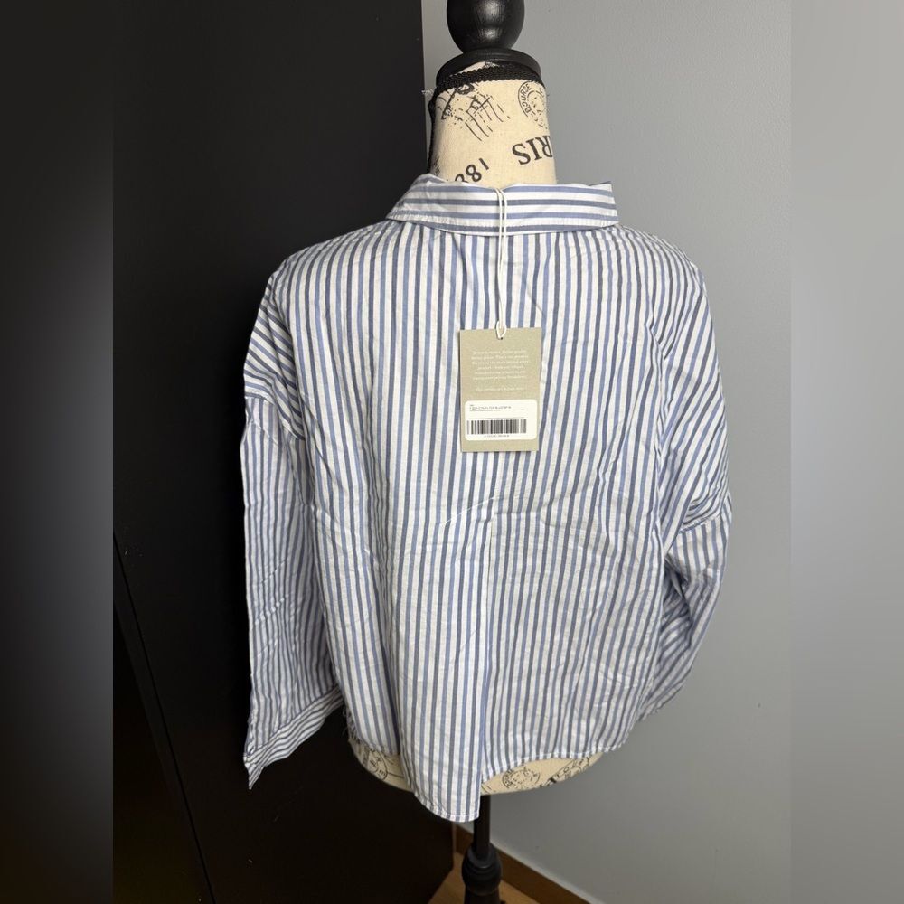 Everlane The Woven P.J. Top Blue Stripe NWT Size M - Picture 2 of 11